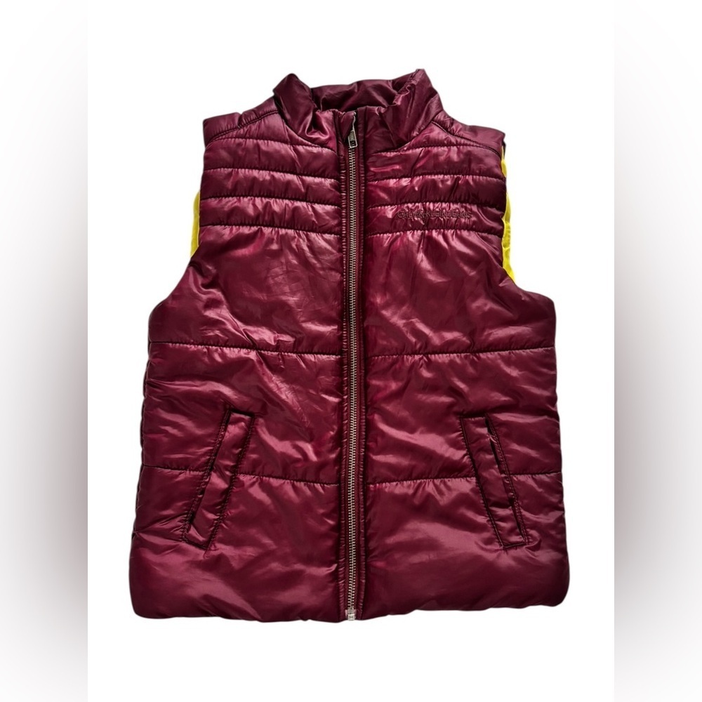 Calvin Klein Jeans Kid’s Vest Burgundy Yellow Sleeveless Unisex Puffer Size T6